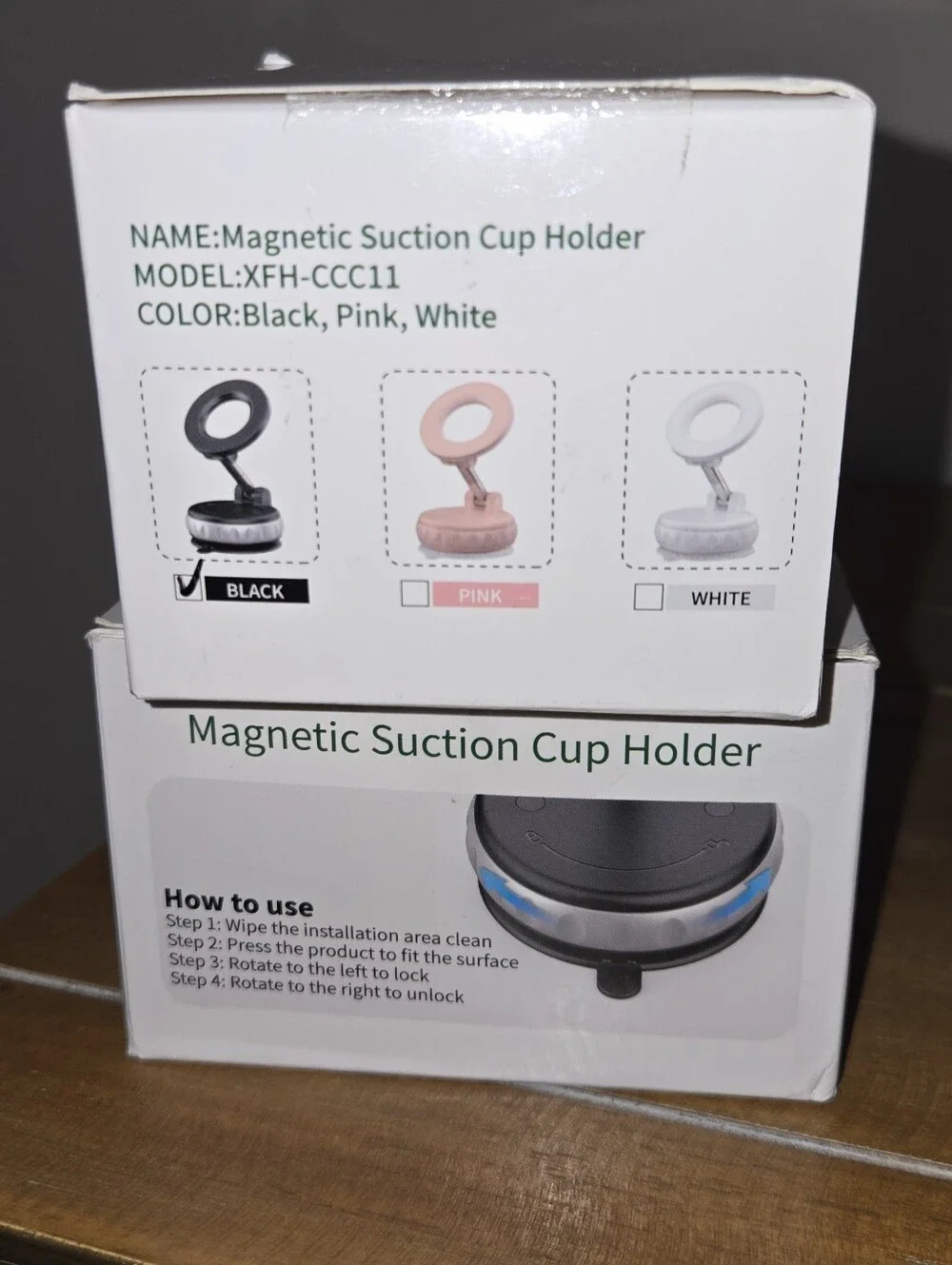 2 In The Box Magnetic Suction Cup Holder - Black & Silver